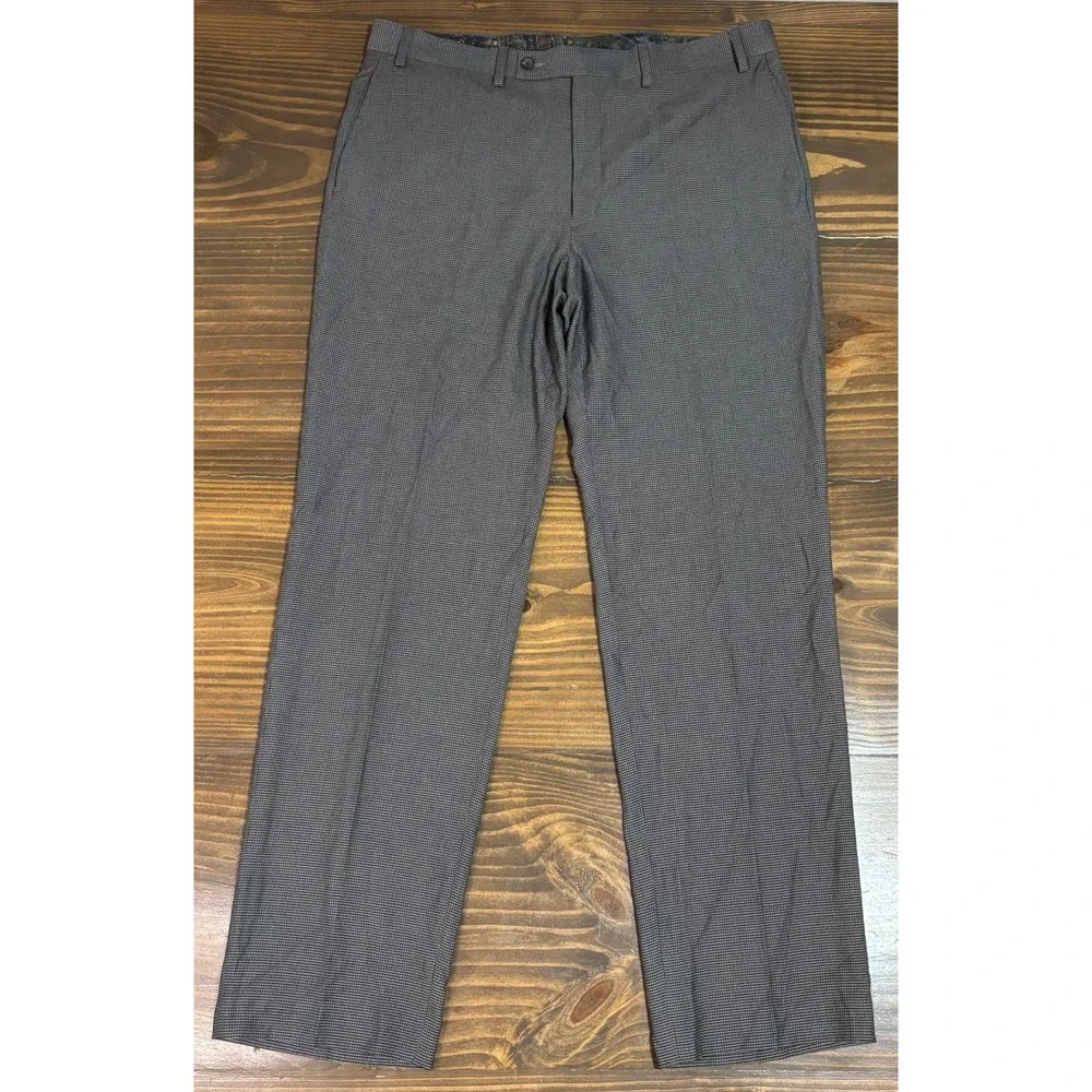 Lauren Ralph‎ Lauren Mens Dress Pants 36x32 Grey Micro Houndstooth Flat Front